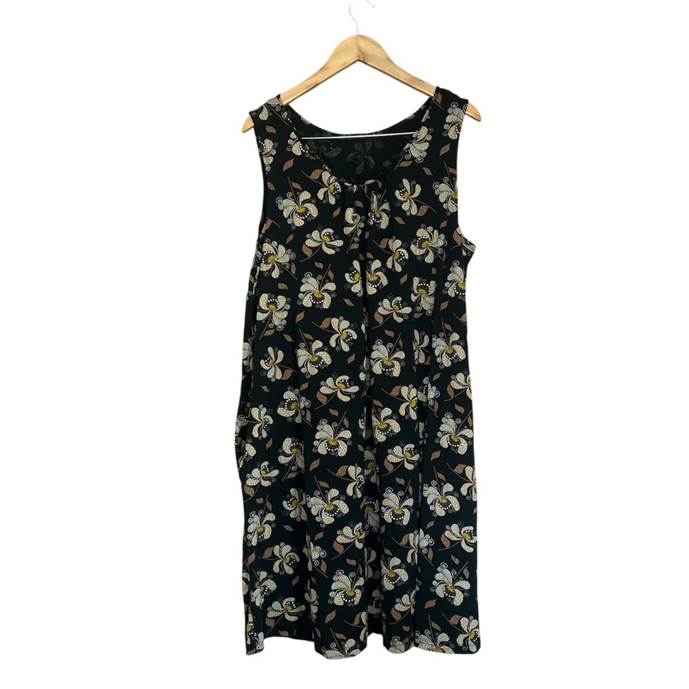 Gudrun Sjoden Floral Leaves Dress Organic Cotton Lagenlook Artsy Boho Size XL - Picture 1 of 8